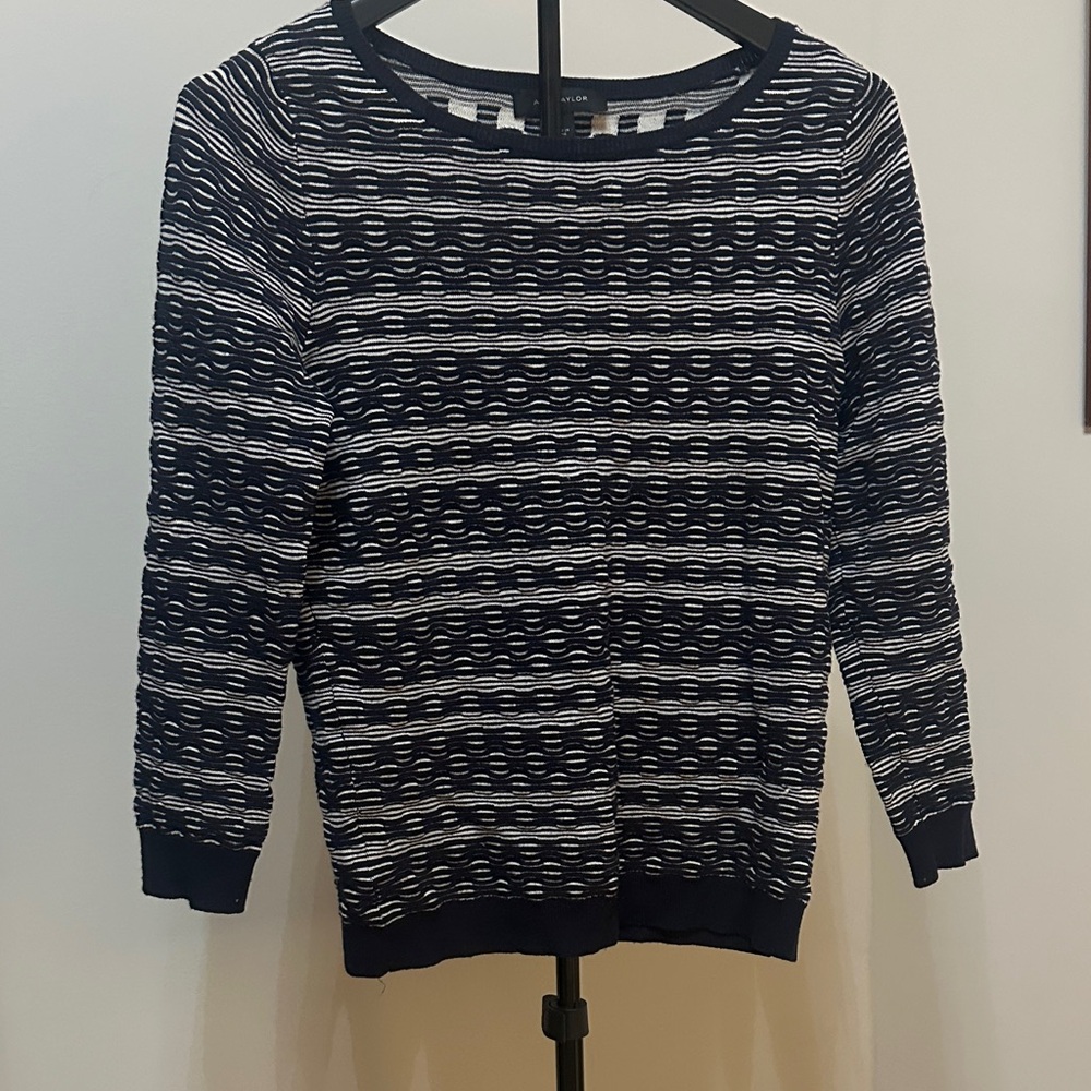 Ann Taylor Navy and White Striped Sweater